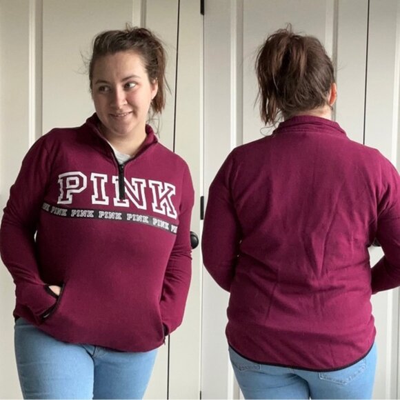 PINK Victoria's Secret Tops - Victoria's Secret PINK | Berry Quarter Zip Crew Neck Pullover | Size Small